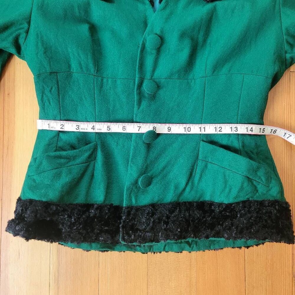 Vintage Emmanuelle Khanh Paris forest‎ green suit with faux fur trim glam - Picture 14 of 16